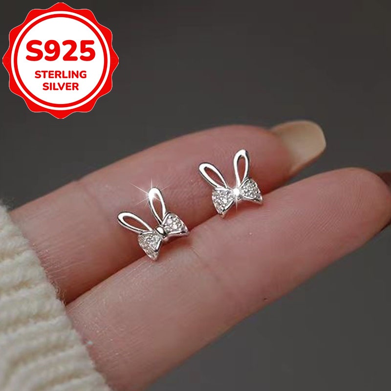 Women's S925 Silver Bunny Stud Earrings for Ear Hole Care